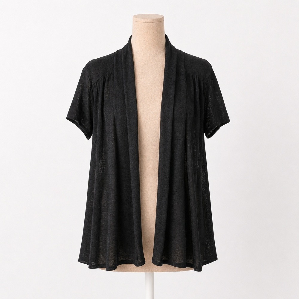 100% Silk Short Sleeve Open Cardigan Size XL Black Luxury Lightweight Minimal